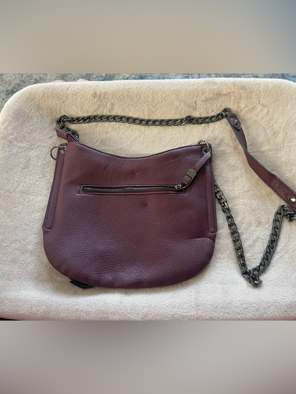 Sondra Roberts Pebbled Crossbody Bag in Plum with Chain Strap